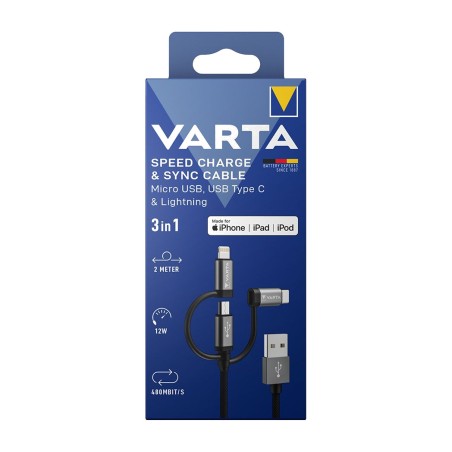 cable de carga tres en uno con conector usb-a lightning-micro-b type-c