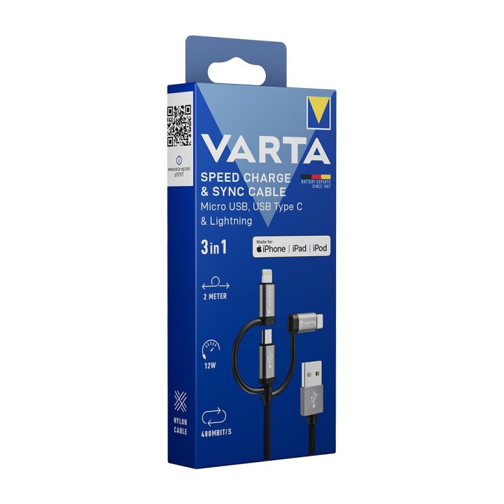 VARTA Háromszoros töltőkábel USB-A csatlakozóval