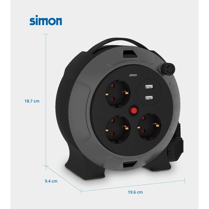 SIMON Avvolgicavo a 3 prese e 2 USB H05VV-F 3G1,5 MM2 16 A
