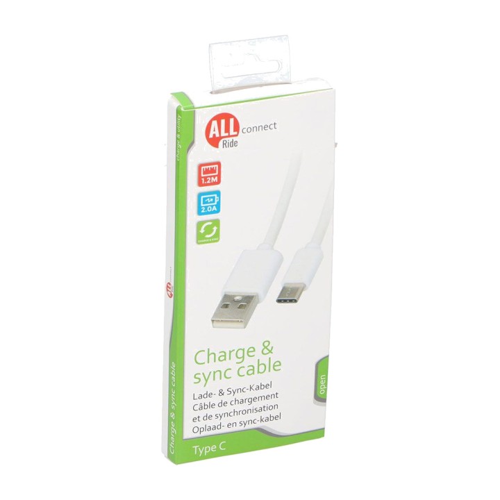 ALL RIDE Töltő- és adatkábel USB-A-ról C típusra 1,2 M 2 A