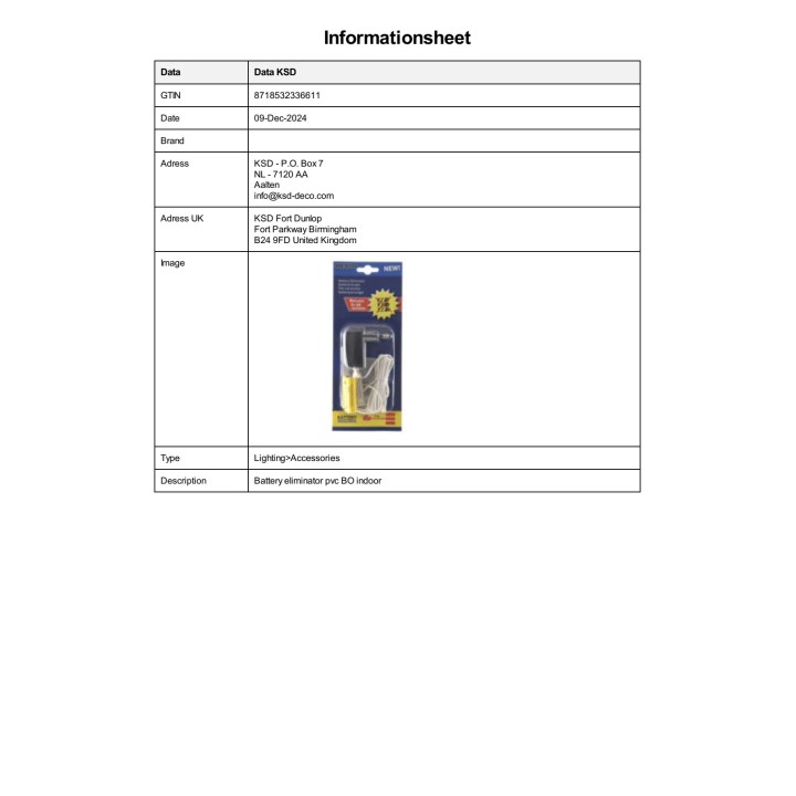 LUMINEO Indoor battery eliminator 4,5 V 3XAA 71940
