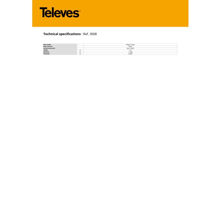 TELEVES Mástil de acero galvanizado para antena 35X1,5MM RPR