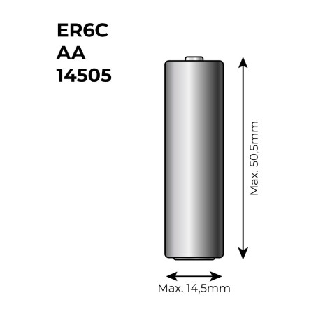 pila de litio cloruro de tionilo aa 14500c 3,6 v 2600 mah 50,5 mm