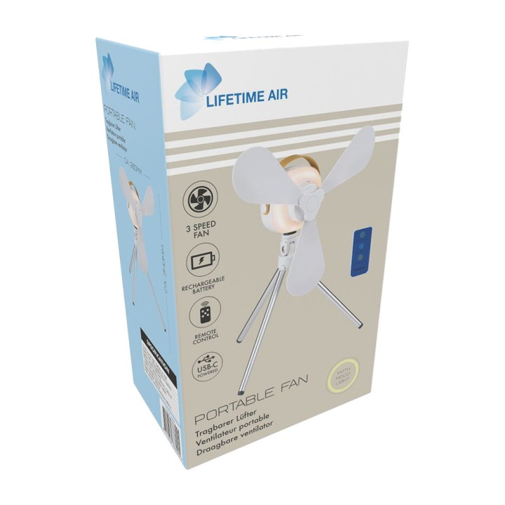 LIFETIME Rechargeable desk fan with light and remote control