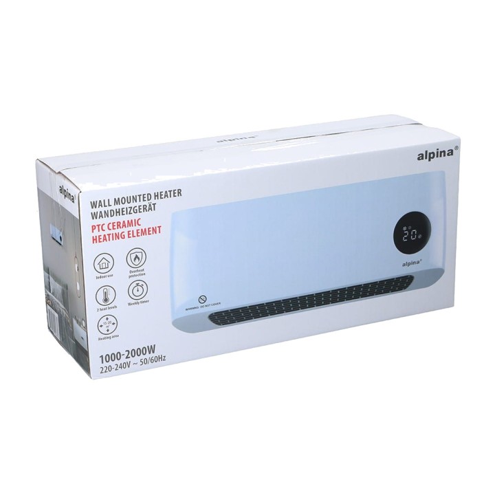 ALPINA Calefactor cerámico de pared con mando a distancia y temporizador 1000/2000W 17,5 CM 07950