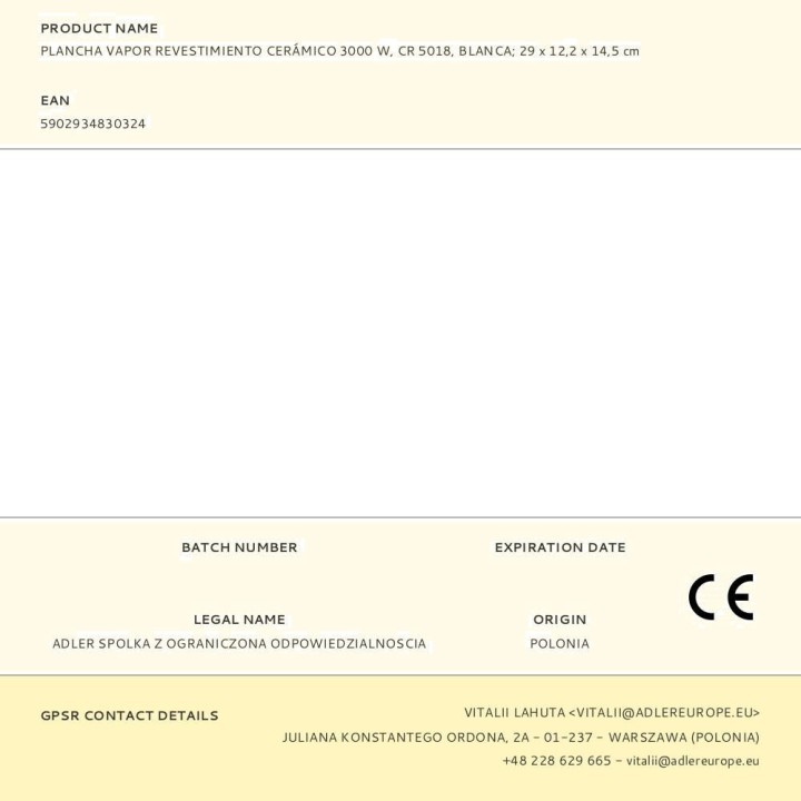 CAMRY Żelazko parowe ze stopą ceramiczną CR 5018 3000 W