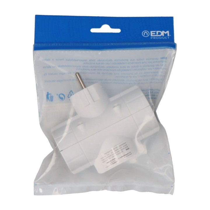 EDM Adaptador triple schuko econòmic 2P+T 16 A 250 V 4,8 MM