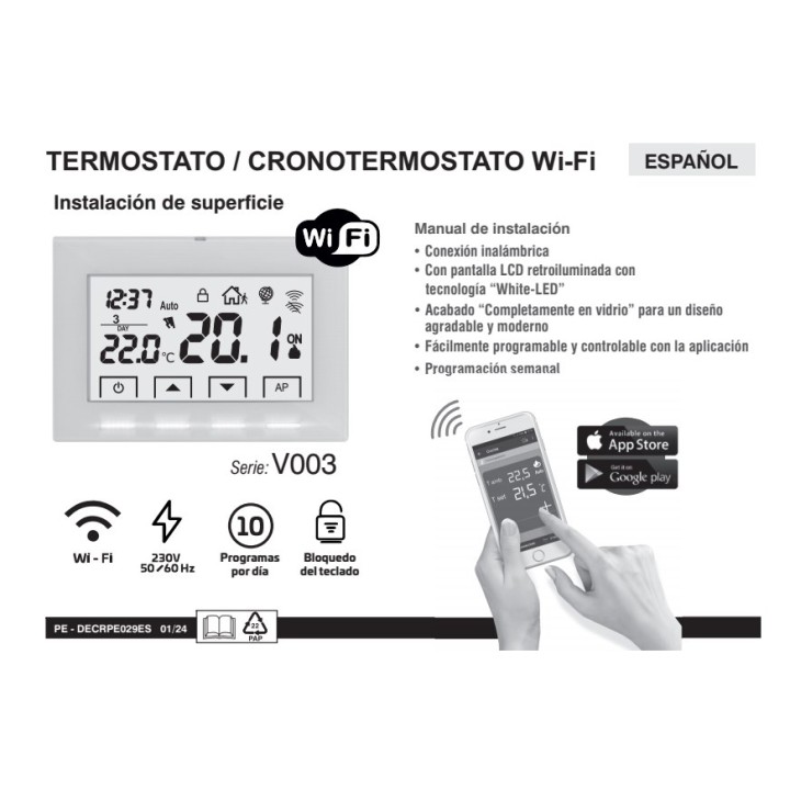 PERRY Cronotermostato wifi de superficie con pantalla retroiluminada CR029WIFI 230 V 03018