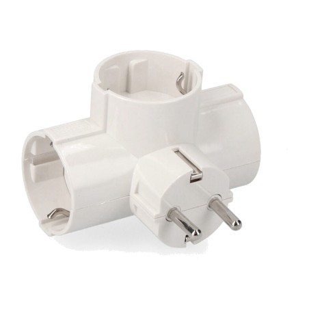 kolminkertainen schuko-sovitin sivusisääntulolla 2p+t 16 a 250 v