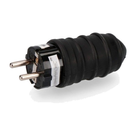 gummistik schuko med frontudgang, kompatibel med fransk jordforbindelse 16 a 250 v ip44 4,8 mm