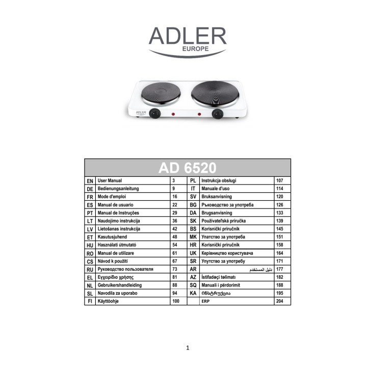 ADLER Elektrický varič s 2 platničkami 2500 W 46X26,5X7CM