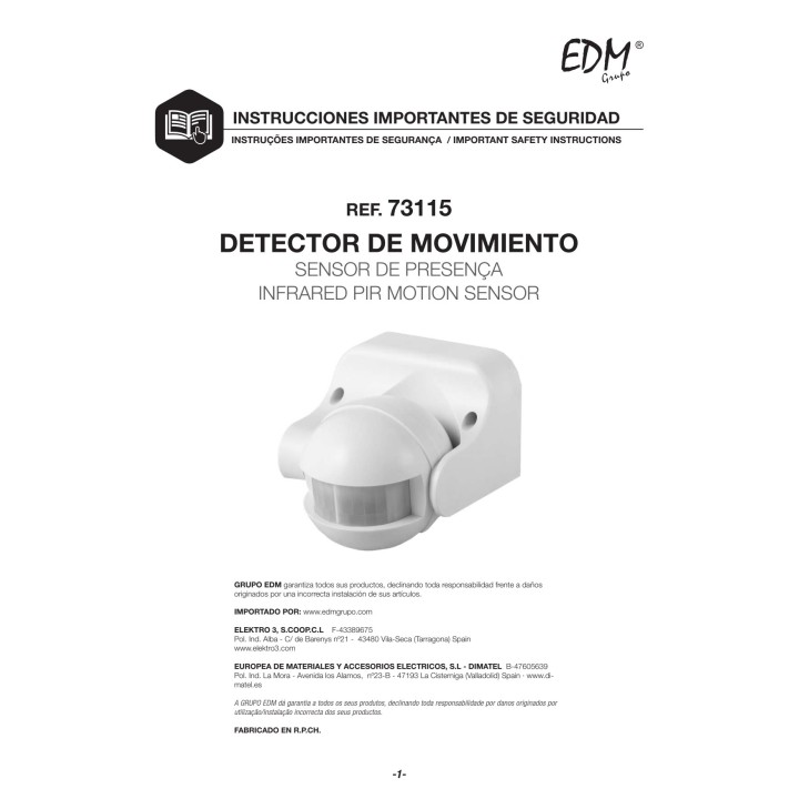 EDM Adjustable motion detector with day/night control 180°