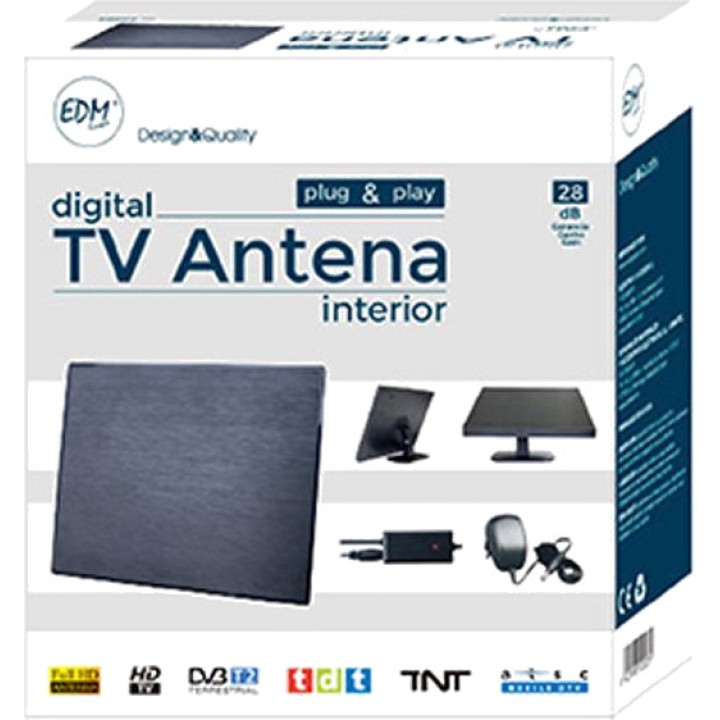 EDM Antena de TV de interior plana con adaptador de