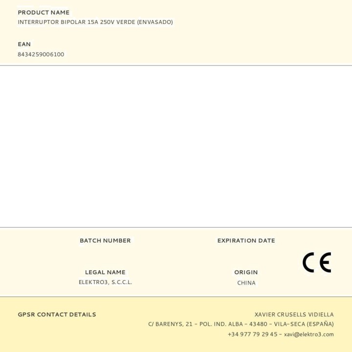 EDM Interrupteur bipolaire à encastrer 15 A 250 V (5UD)