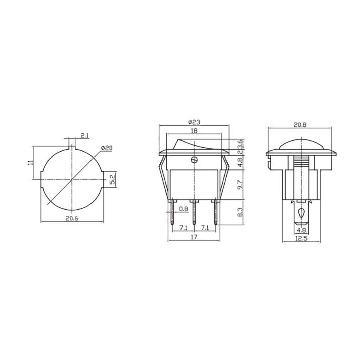 EDM Round switch with red light for panel mounting 6,5 A 20