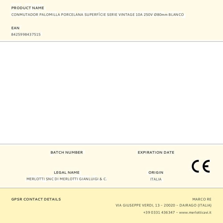 EDM Conmutador de porcelana de superficie VINTAGE 10 A 250 V