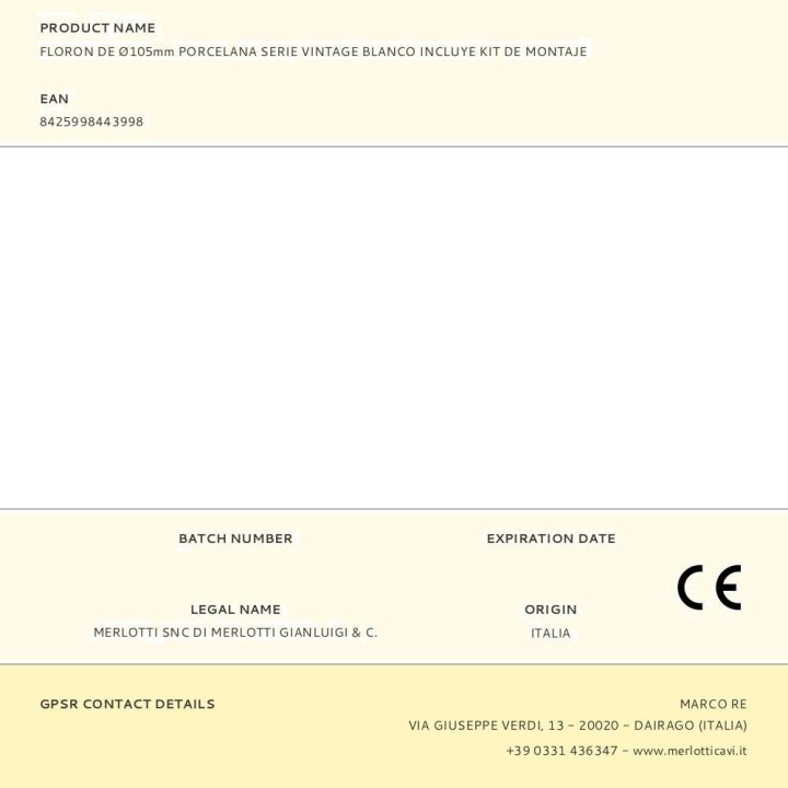 EDM Rosone da soffitto in porcellana da superficie con kit