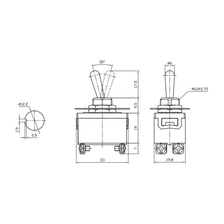 EDM Interrupteur bipolaire métallique à levier 10 A 250 V