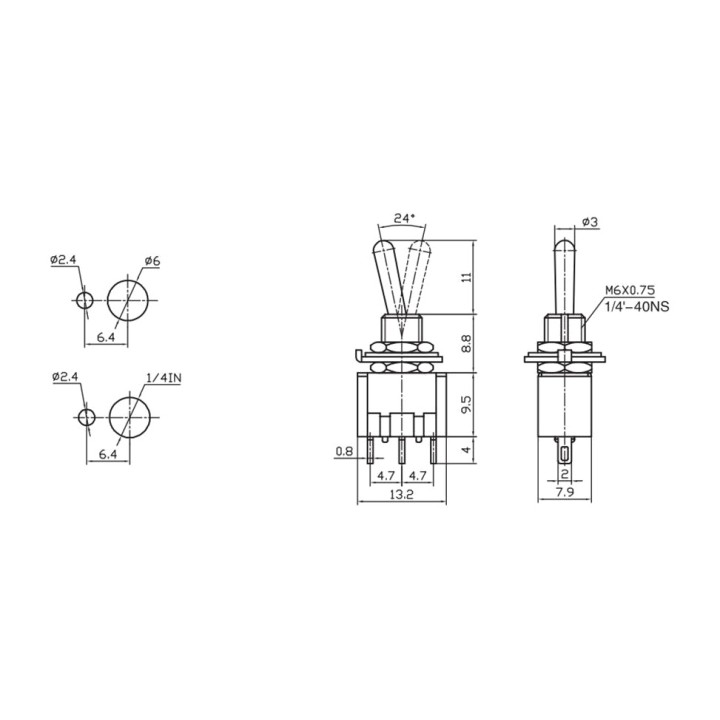 EDM Commutatore unipolare metallico a leva ON-ON 3 A 250 V