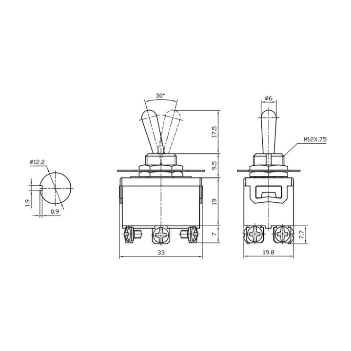 EDM Interruptor de palanca de 6 patillas ON-OFF-ON 250 V