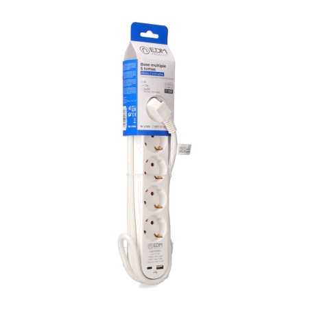 base múltiple de 5 tomas schuko con interruptor y 2 puertos de carga usb-a+c 1,5 m h05vv-f 3g1,5 mm2 16 a 250 v