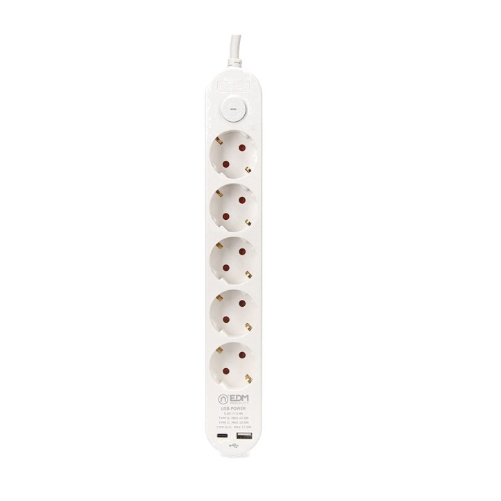 EDM Base múltiple de 5 preses schuko amb interruptor i 2