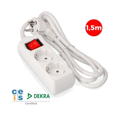 bloc multiprise schuko à 2 prises avec interrupteur lumineux h05vv-f 3g1,5 mm2 16 a 250 v