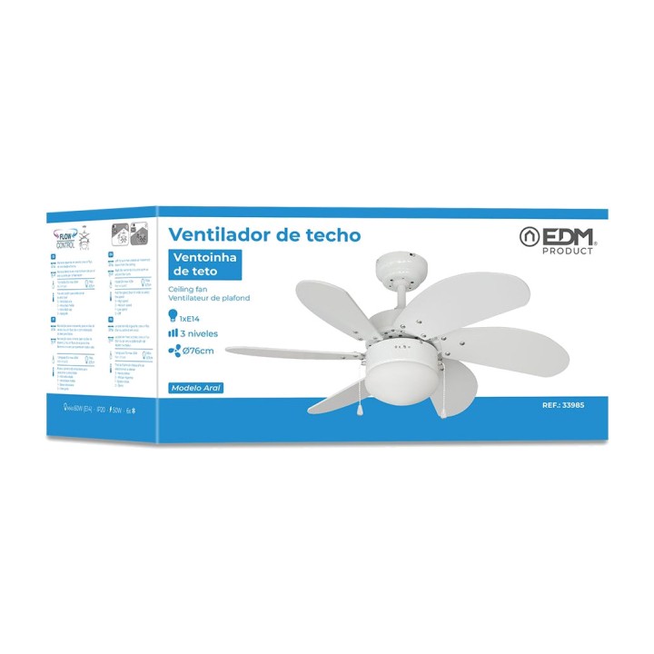 EDM Ventilatore da soffitto con luce ARAL 50 W 76 CM