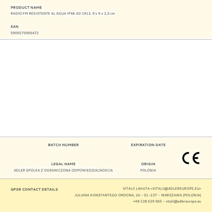 ADLER Wasserfestes Duschradio mit Wecker AD 1912 FM IPX4 2,5
