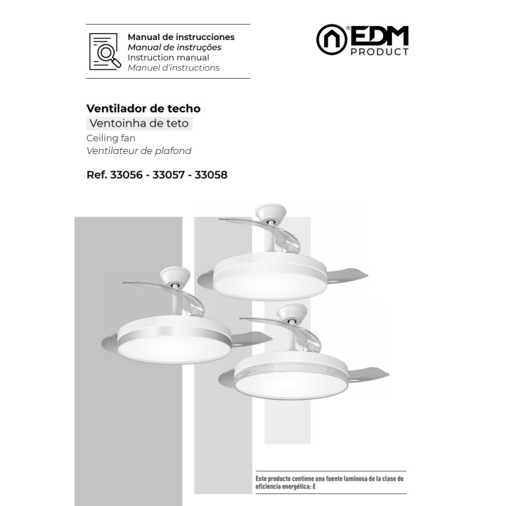 EDM Ceiling fan with LED light, retractable blades and