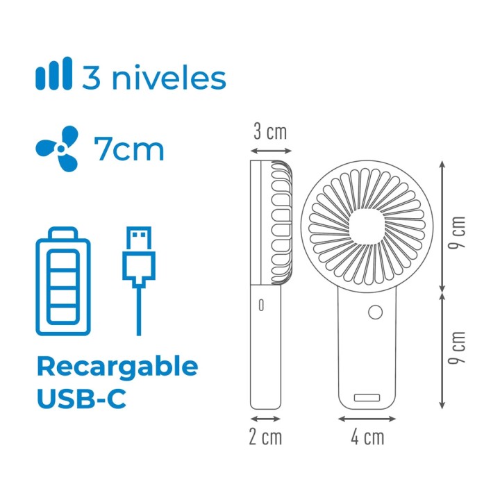 EDM Rechargeable handheld fan with removable base and