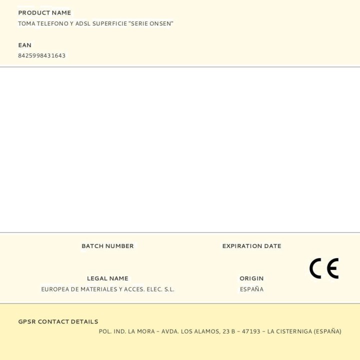 EDM Toma de teléfono y ADSL de superficie ONSEN 65X35X65MM 43164