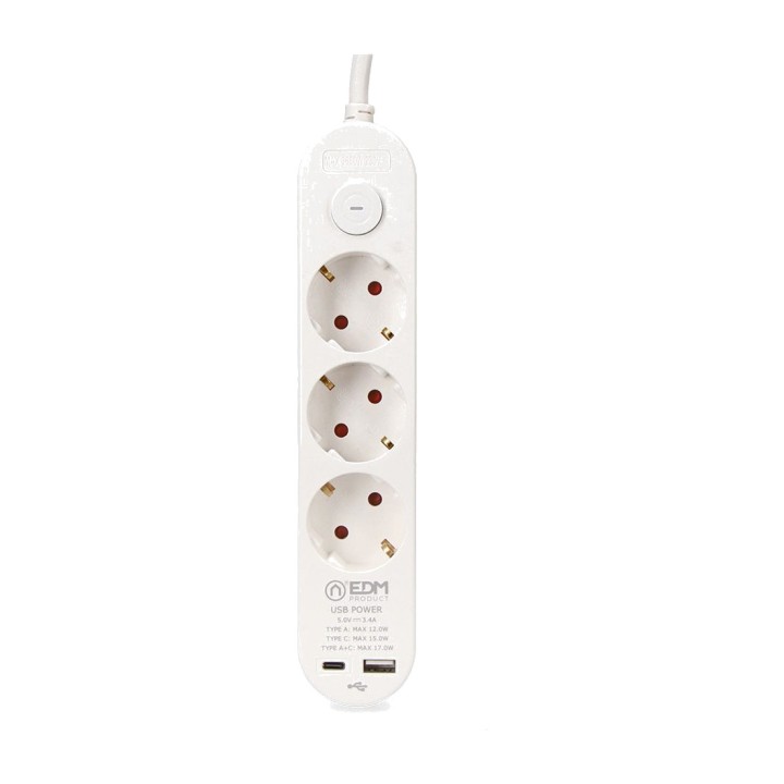EDM Multipresa Schuko a 3 prese con interruttore e 2 porte