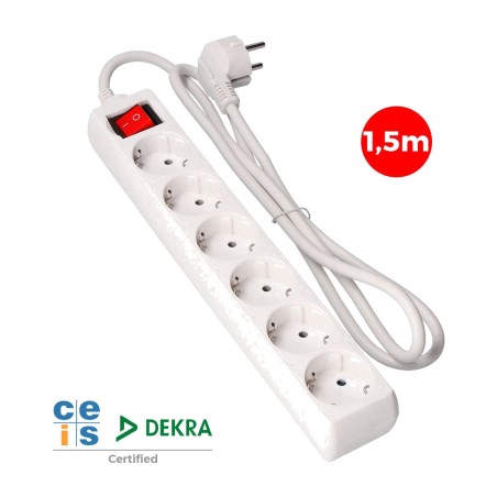 multistik med 6 schuko-stik med lysende afbryder h05vv-f 3g1,5 mm2 16 a 250 v
