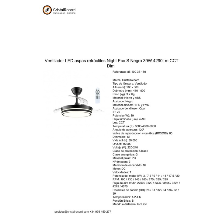 CRISTALRECORD LED-Deckenventilator mit einziehbaren Flügeln