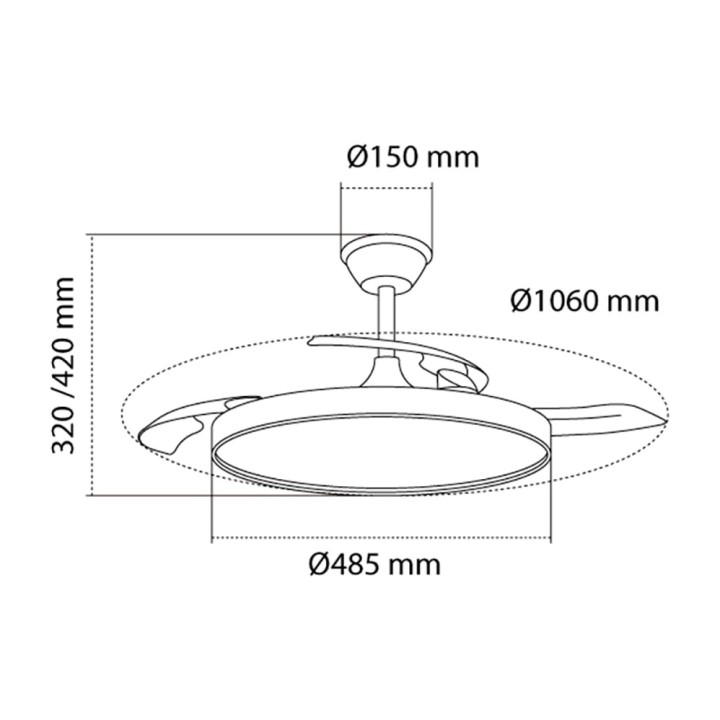 CRISTALRECORD Ventilador de techo LED con aspas retráctiles y mando a distancia POLARIS 3CCT 43 W 4430 LM 106 CM Ø48,5 42 33041