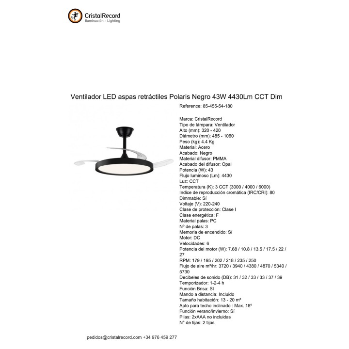 CRISTALRECORD LED-Deckenventilator mit einziehbaren Flügeln