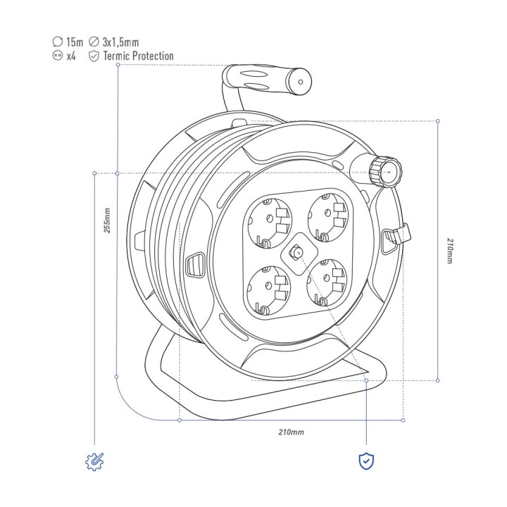 EDM 4-socket Schuko cable reel with thermal protector 3G1,5