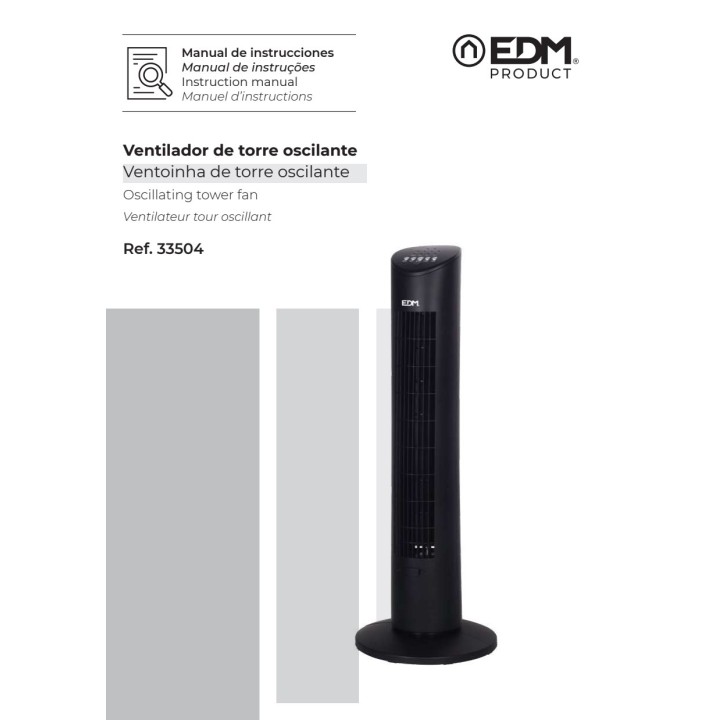 EDM Ventilatore a torre con telecomando e timer 60 W 78,3 CM