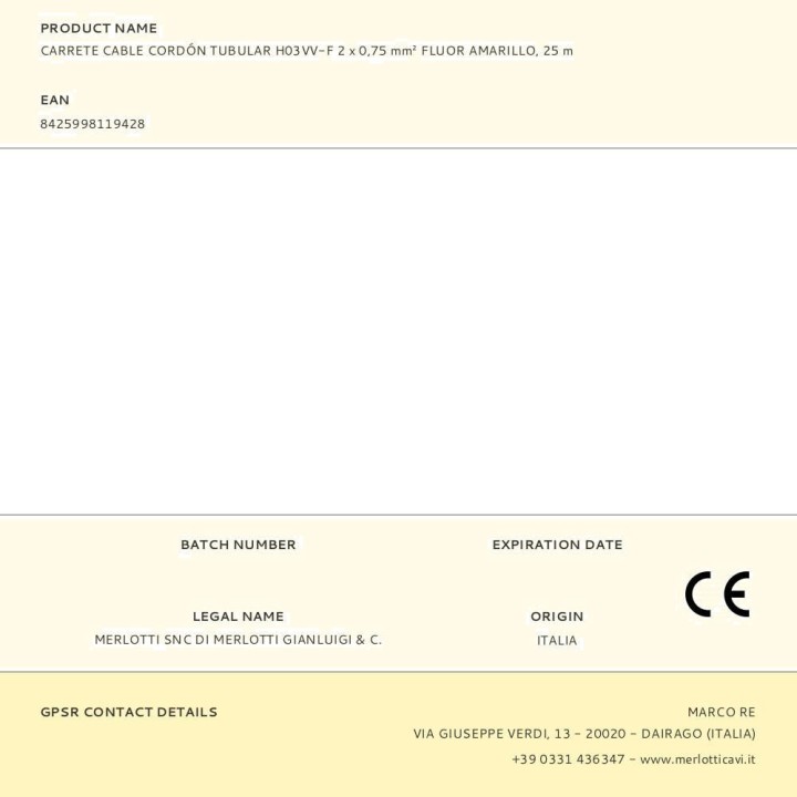 EDM Bobină de cordon textil tubular H03VV-F 2X0,75 MM2 25 M