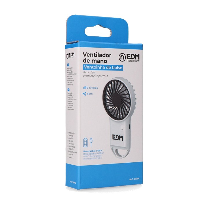 EDM Ventilador de mano recargable con gancho 400 MAH 15,5 CM