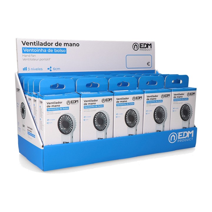 EDM Ventilador de mano recargable con gancho 400 MAH 15,5 CM