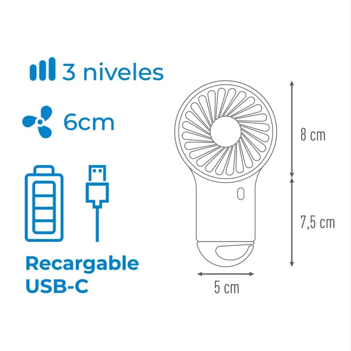 EDM Ventilatore portatile ricaricabile con gancio 400 MAH
