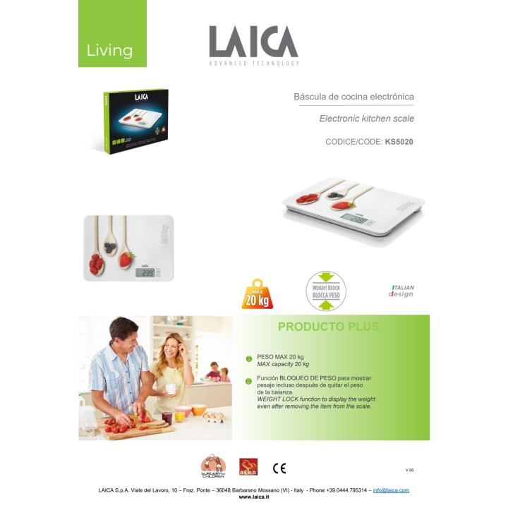 LAICA Elektronische Küchenwaage mit Löffeldesign 20 KG 07431