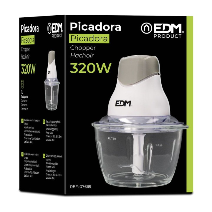 EDM Picadora eléctrica con recipiente de cristal 320 W 1 L 07669