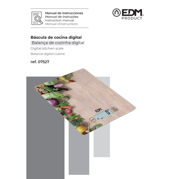 EDM Báscula de cocina digital de cristal con medidor de volumen 5 KG MOD 2 07527