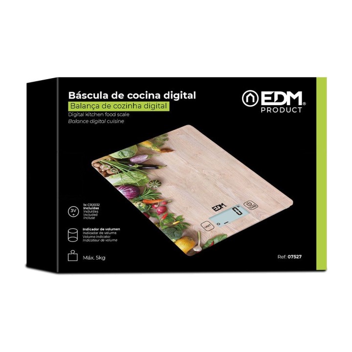 EDM Digitale Küchenwaage aus Glas mit Volumenmessung 5 KG