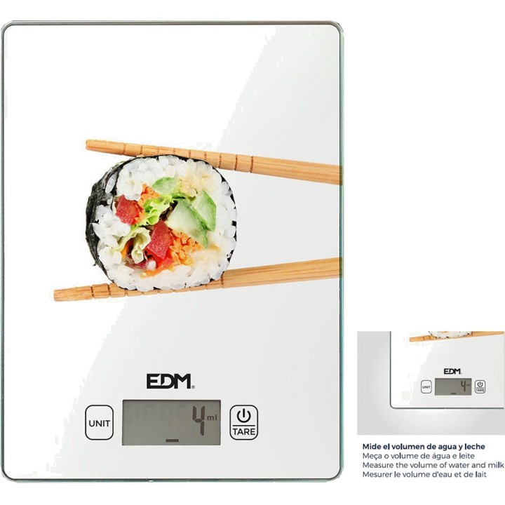 EDM Digital køkkenvægt i glas med volumenmåler 5 KG MOD 1