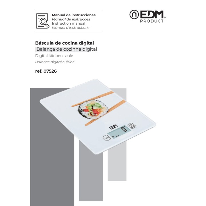 EDM Báscula de cocina digital de cristal con medidor de volumen 5 KG MOD 1 07526