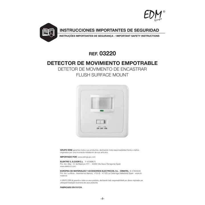EDM Recessed motion detector 160° 9 M 03220